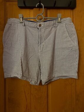 crown & ivy Navy and White Striped Cotton Blend Shorts